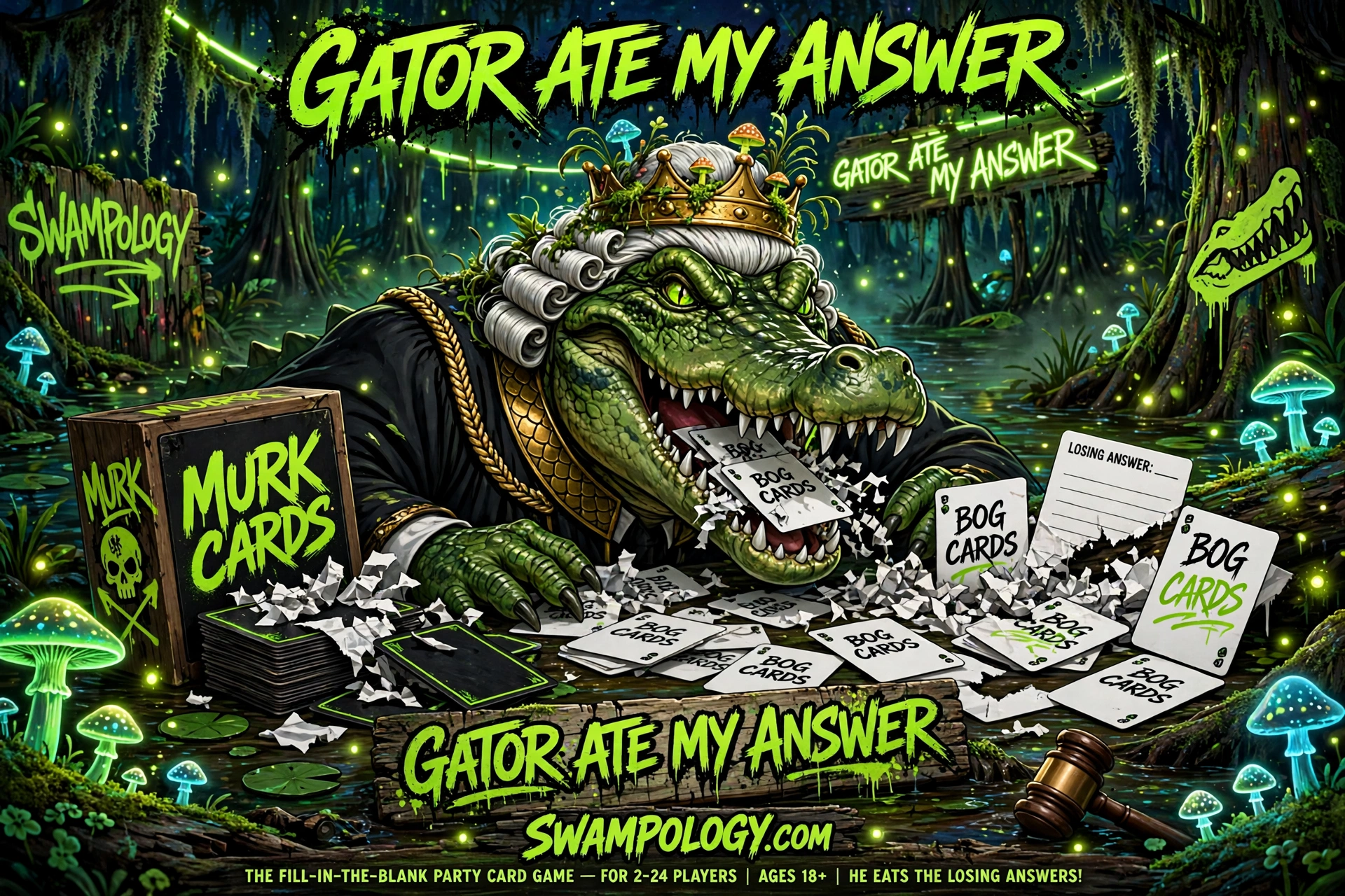 Gator Ate My Answer spotlight artwork by @tustu: the Crocodile King chewing a card