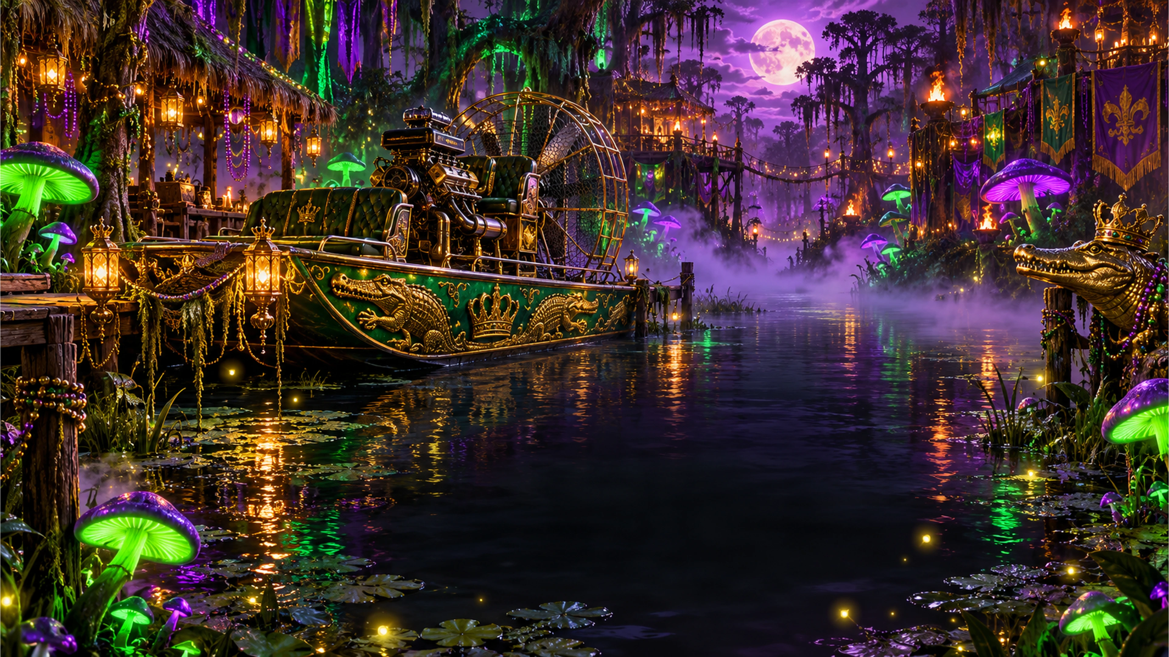 Royal airboat on the swamp water