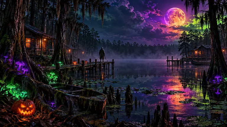 Haunted Blackwater Camp with psychedelic glowshrooms