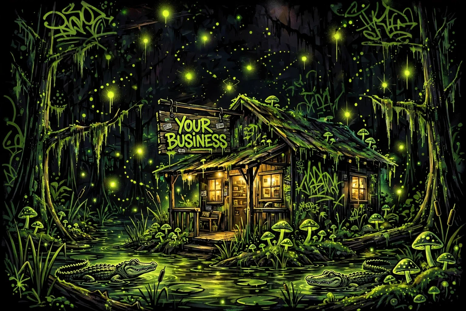 Your business in the swamp example artwork for a Swampology sponsor