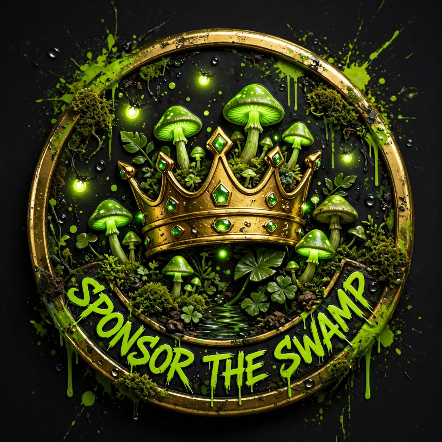 Sponsor the Swamp gold crown and glowing mushrooms